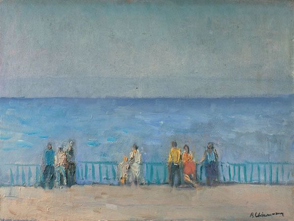 Terrazza sul mare, anni ’60, olio su cartone telato, Bari, collezione privata